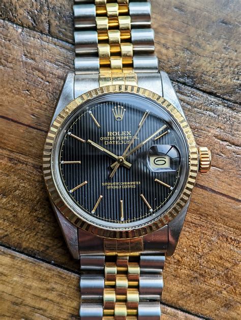 rolex datejust 16013 black tapestry index dial|rolex datejust 16013 for sale.